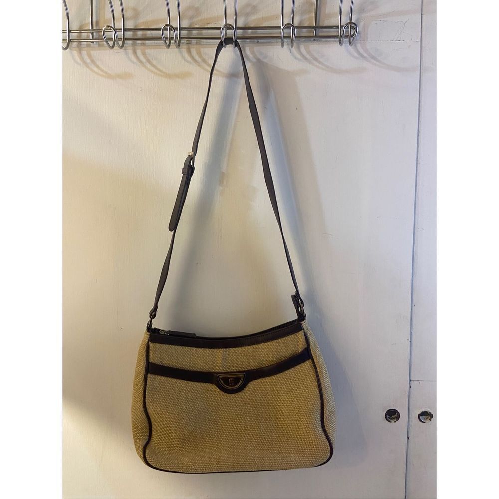 Etienne Aigner leather natural straw Handbag‎ Purse  13x8.5”
